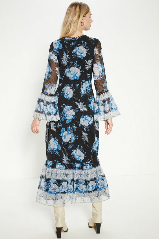 Oasis Dobby Chiffon Blue Floral Midi Dress 3