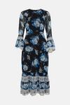 Oasis Dobby Chiffon Blue Floral Midi Dress thumbnail 4