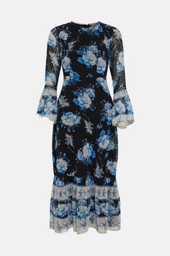 Oasis Dobby Chiffon Blue Floral Midi Dress 4