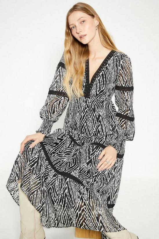 Oasis Lace Trim Dobby Chiffon Animal Print Midi Dress 2