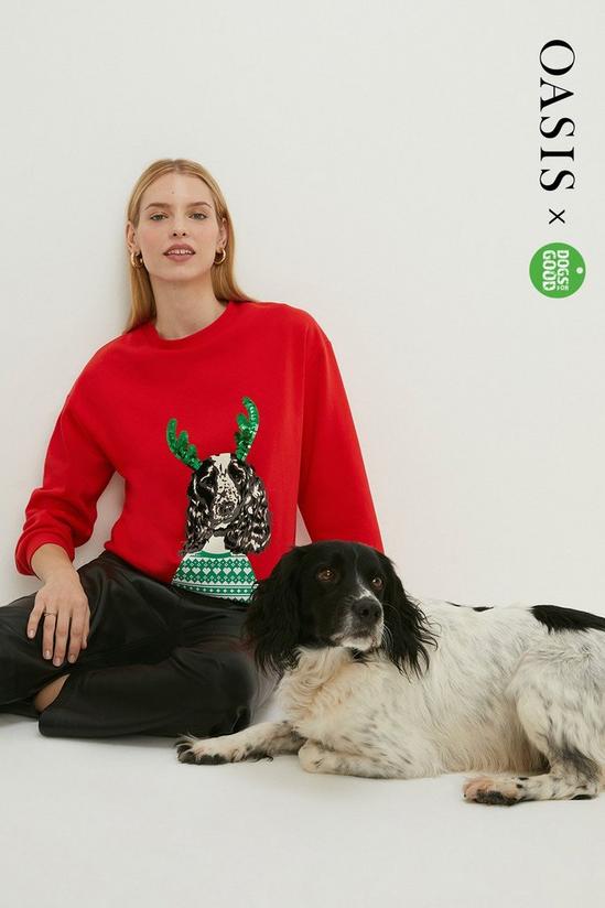 Oasis Sequin Antler Spaniel Christmas Sweatshirt 1