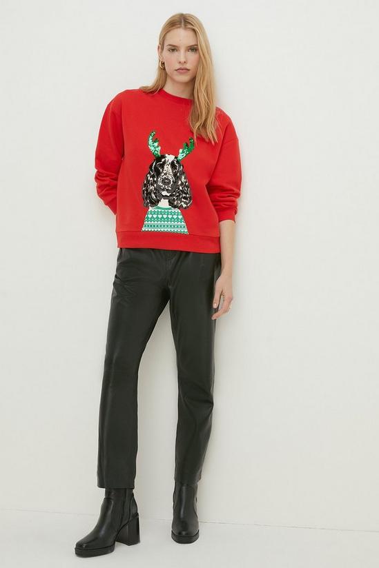 Oasis Sequin Antler Spaniel Christmas Sweatshirt 2