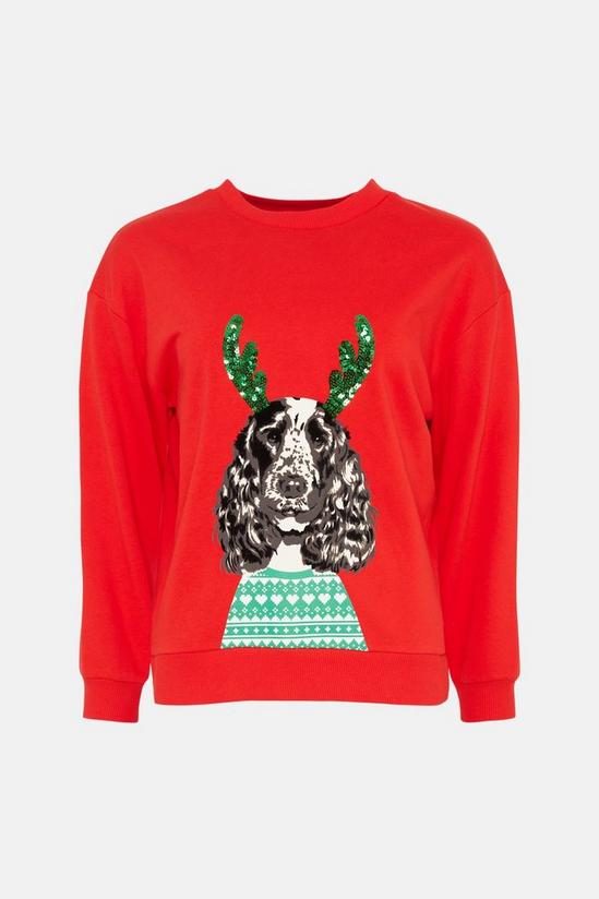 Oasis Sequin Antler Spaniel Christmas Sweatshirt 4
