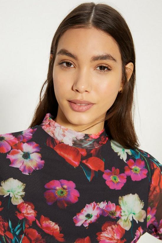 Oasis Floral Printed Funnel Neck Mesh Top 2