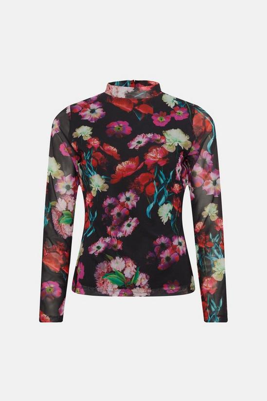 Oasis Floral Printed Funnel Neck Mesh Top 4