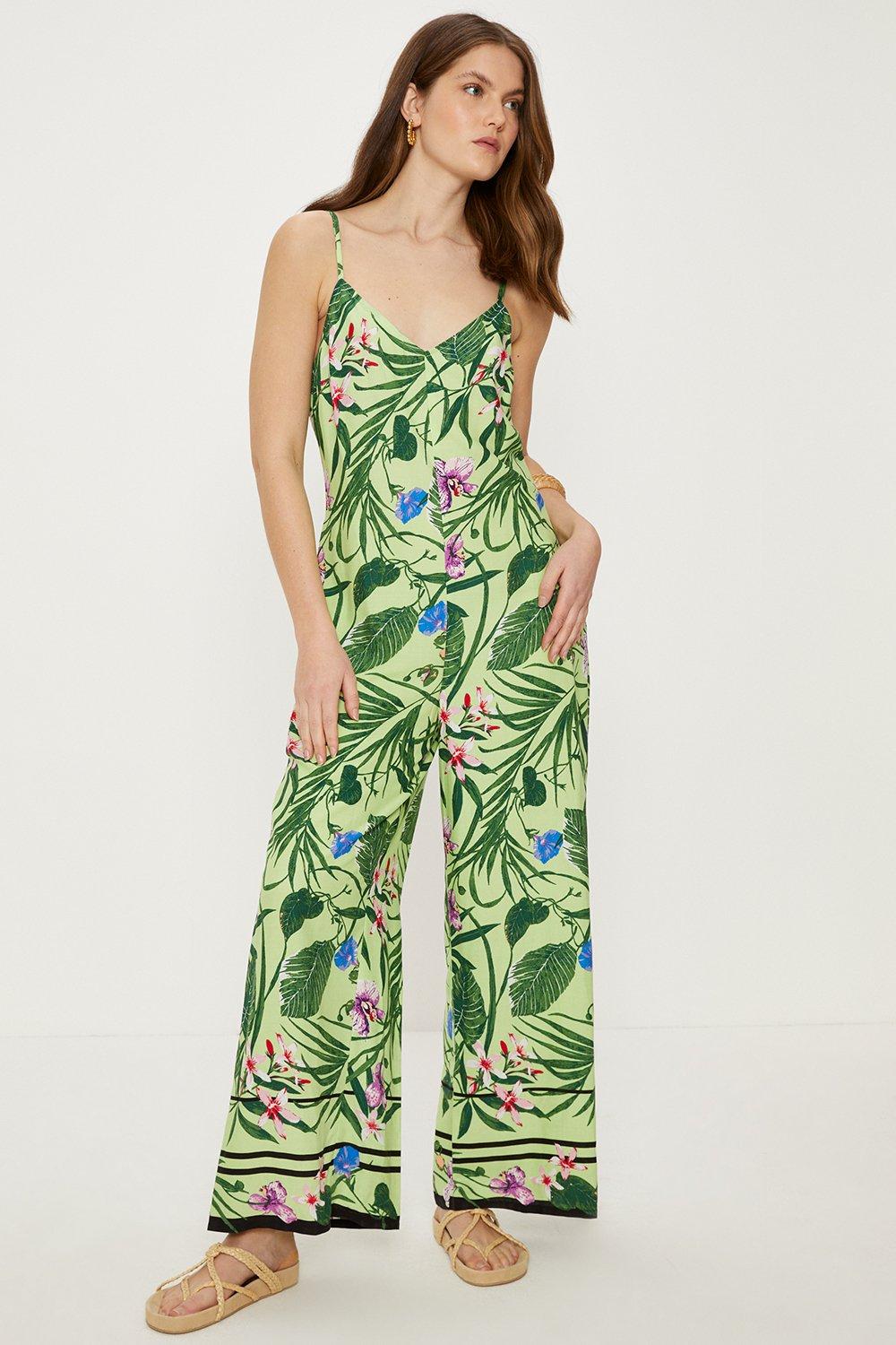 Tropical Print Strappy Jumpsuit