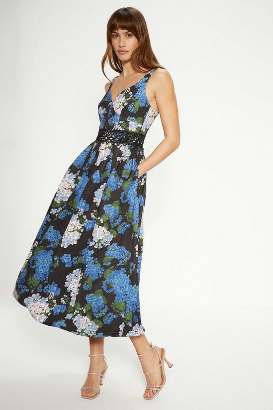 Oasis Floral Printed Scuba Lace Detail Midi Dress 1