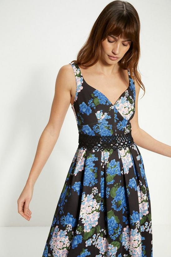 Oasis Floral Printed Scuba Lace Detail Midi Dress 2