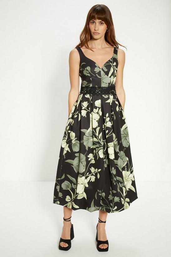 Oasis Floral Printed Scuba Lace Detail Midi Dress 1
