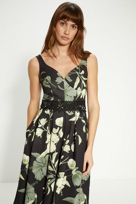 Oasis Floral Printed Scuba Lace Detail Midi Dress 2