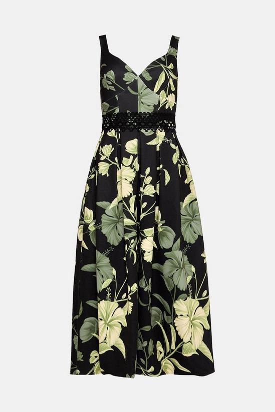 Oasis Floral Printed Scuba Lace Detail Midi Dress 4