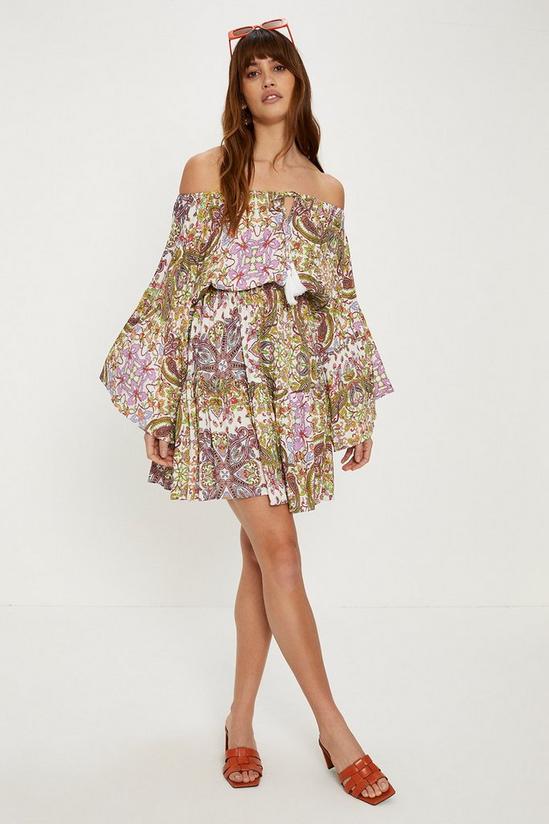 Oasis Paisley Print Crinkle Shirred Bardot Dress 1