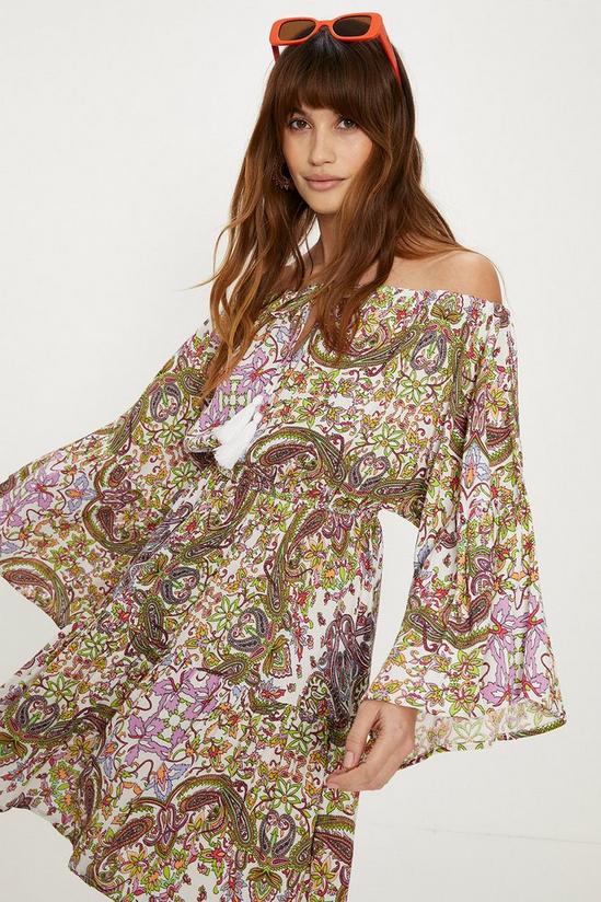 Oasis Paisley Print Crinkle Shirred Bardot Dress 2