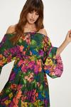 Oasis Tropical Print Crinkle Shirred Bardot Dress thumbnail 1