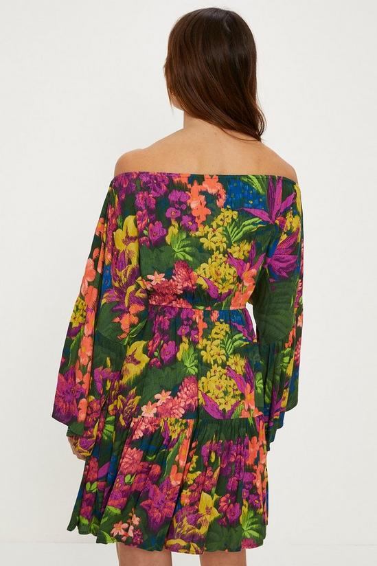 Oasis Tropical Print Crinkle Shirred Bardot Dress 3