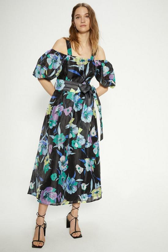Oasis Floral Striped Organza Belted Midi Dress 1