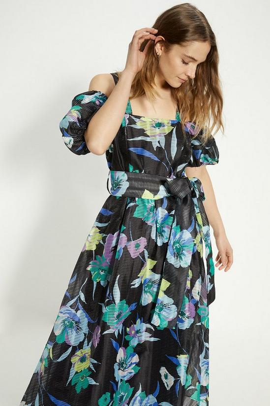Oasis Floral Striped Organza Belted Midi Dress 2
