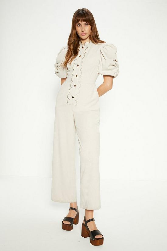 Oasis Cord Scallop Puff Sleeve Jumpsuit 1