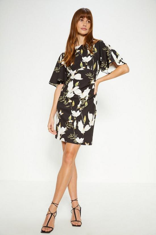 Oasis Floral Printed Crepe Flare Sleeve Tailored Dress 1