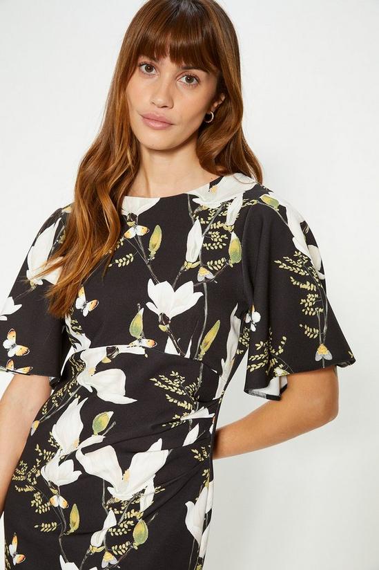 Oasis Floral Printed Crepe Flare Sleeve Tailored Dress 2
