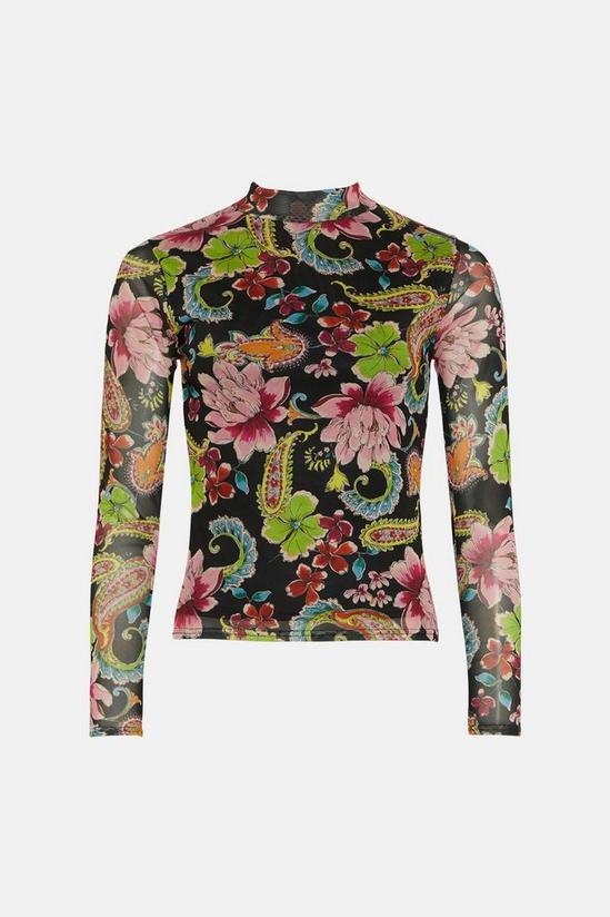 Oasis Paisley Printed Funnel Neck Mesh Top 4