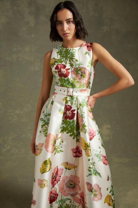 Dresses | Floral Printed Satin Twill Belted Midi Dress | Oasis