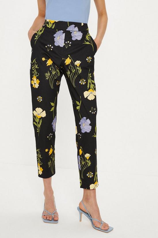 Oasis Petite Floral Printed Cotton Tapered Trousers 2