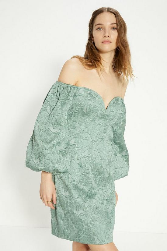 Oasis Jacquard Bardot Puff Sleeve Mini Dress 2