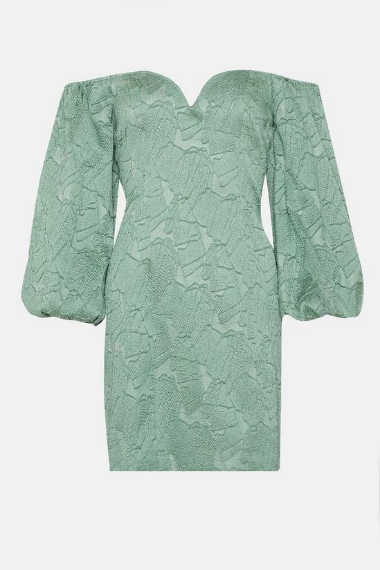 Oasis Jacquard Bardot Puff Sleeve Mini Dress 4