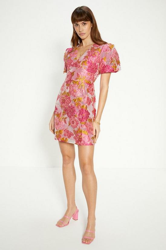 Oasis Puff Sleeve Floral Jacquard Mini Dress 1