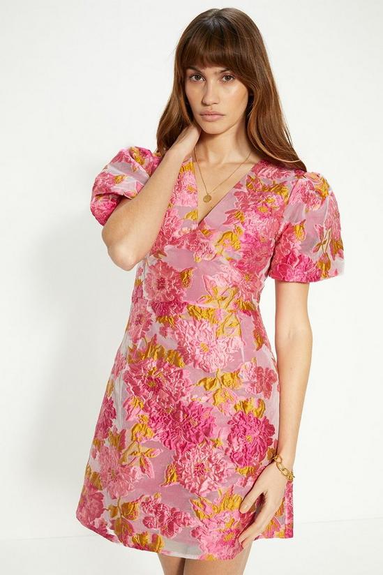 Oasis Puff Sleeve Floral Jacquard Mini Dress 2