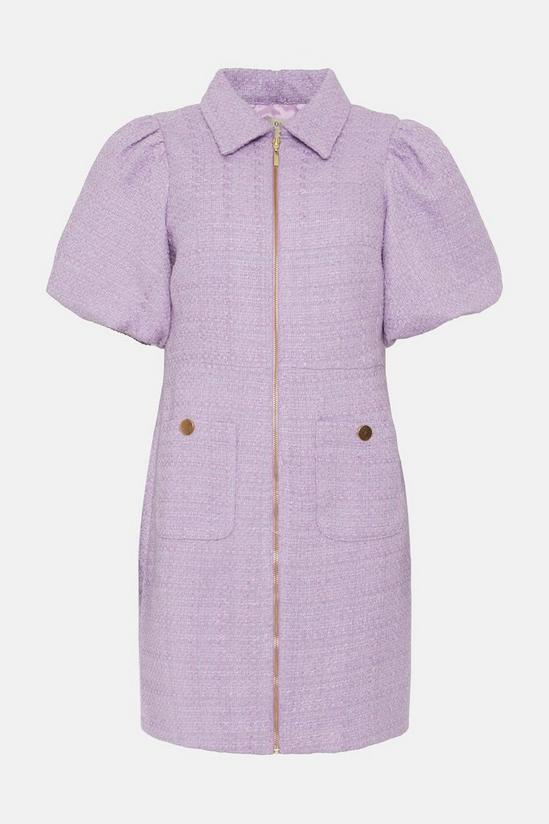 Oasis Petite Tweed Puff Sleeve Zip Through Mini Dress 4