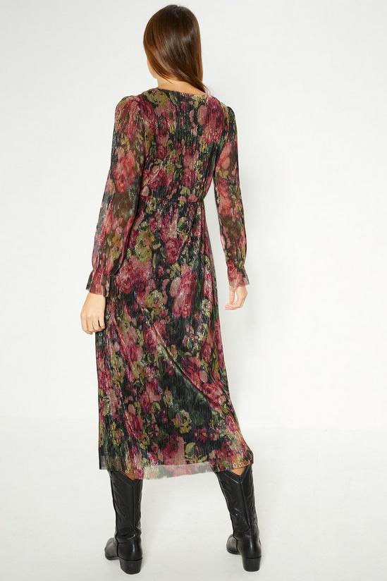 Oasis Glitter Plisse Floral V-neck Midi Dress 3