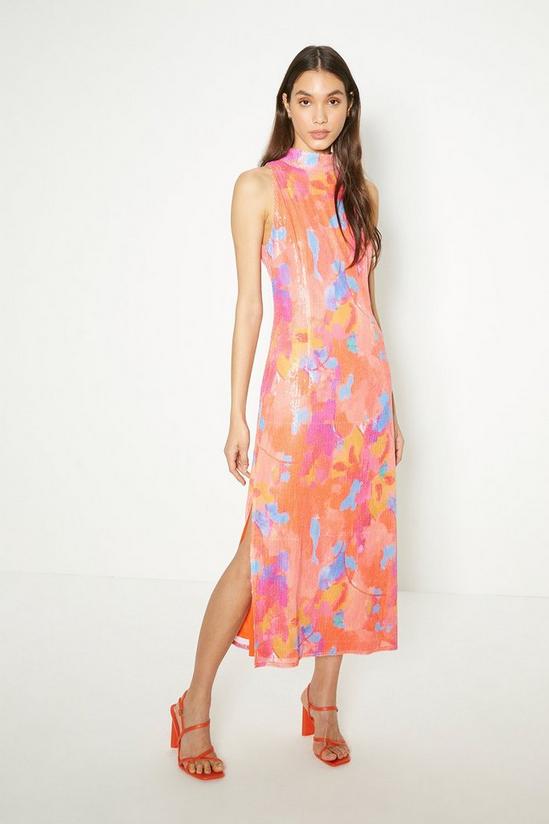 Oasis Sequin Floral Halter Neck Midi Dress 1