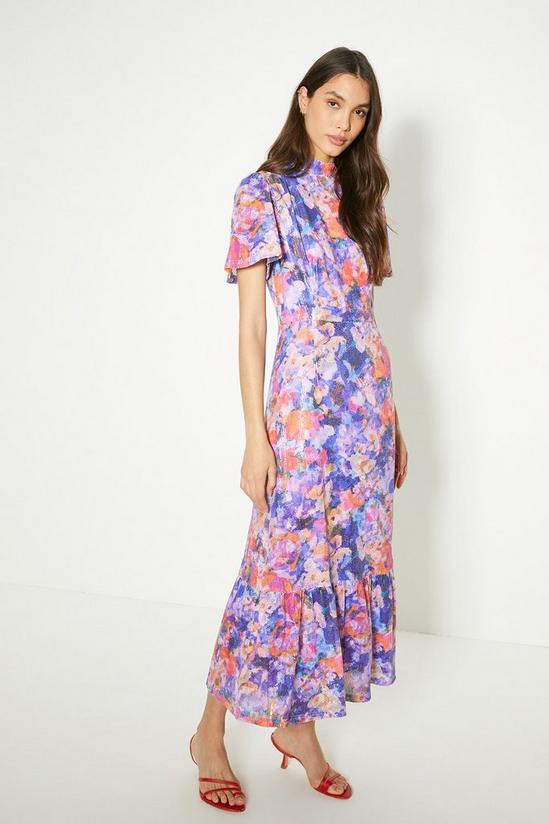 Oasis Sequin Floral Peplum Hem Midi Dress 1