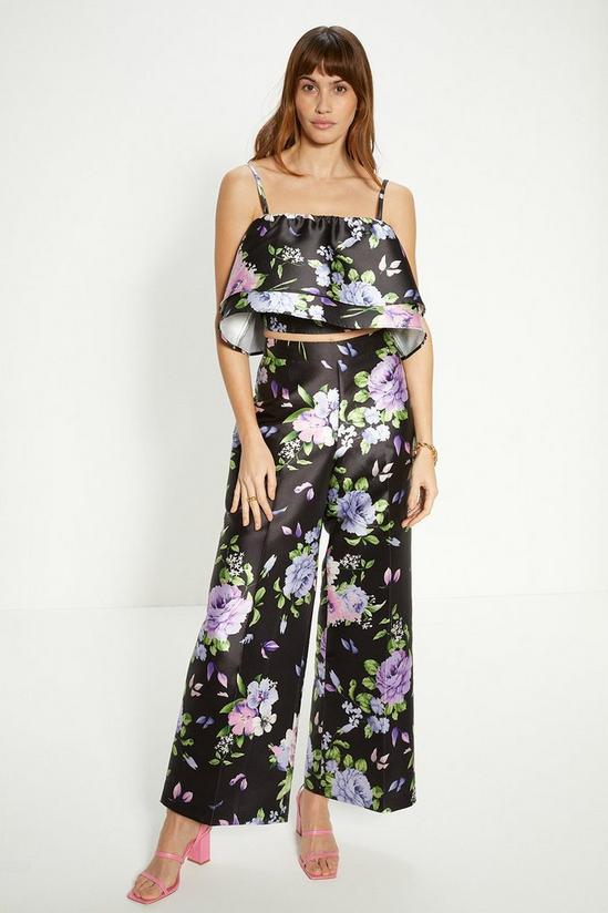 Oasis Satin Twill Floral Wide Leg Trouser 1