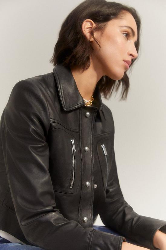 Oasis Real Leather Zip Detail Crop Jacket 1