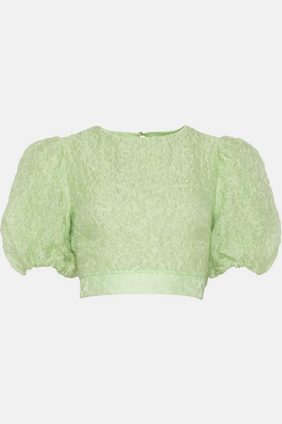 Oasis Jacquard Puff Sleeve Bow Back Top 4