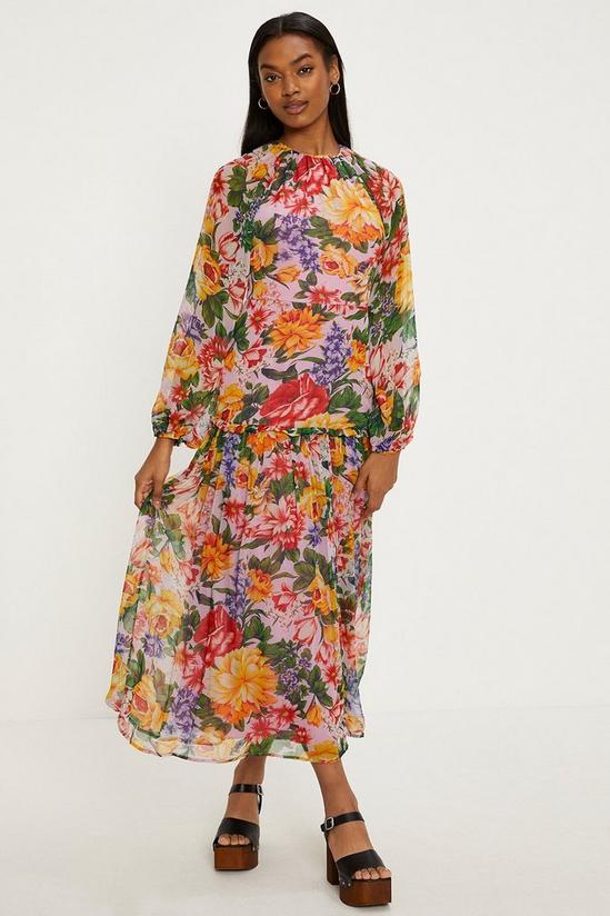 Oasis Floral Print Chiffon Tie Back Midi Dress 1