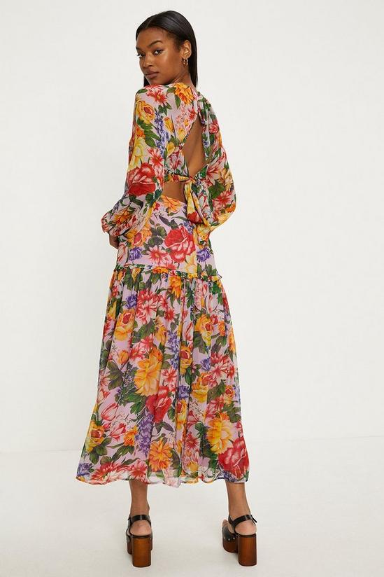 Oasis Floral Print Chiffon Tie Back Midi Dress 3
