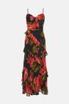 Oasis Floral Asymmetric Ruffle Tiered Strappy Midi Dress thumbnail 4