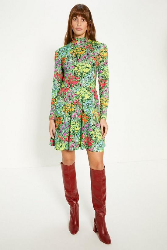 Oasis Floral Jersey Funnel Neck Long Sleeve Mini Dress 2
