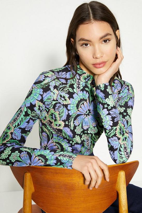 Oasis Jersey Paisley Funnel Neck Long Sleeve Top 1