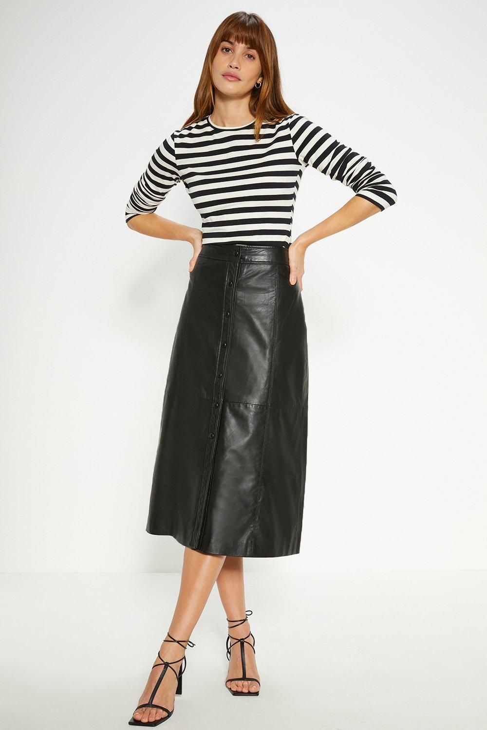 Oasis - black faux on sale leather a line midi skirt