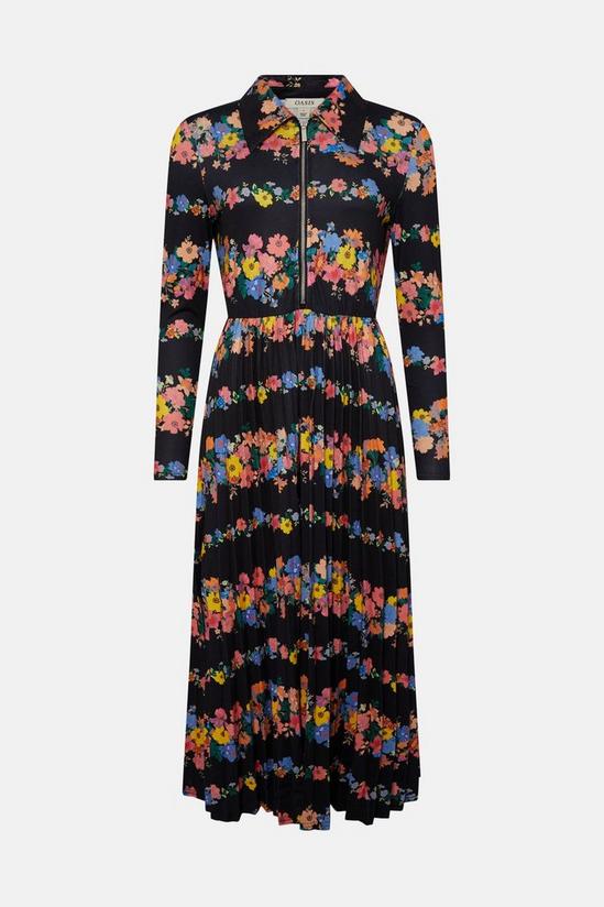 Oasis Floral Zip Front Pleated Slinky Jersey Dress 4