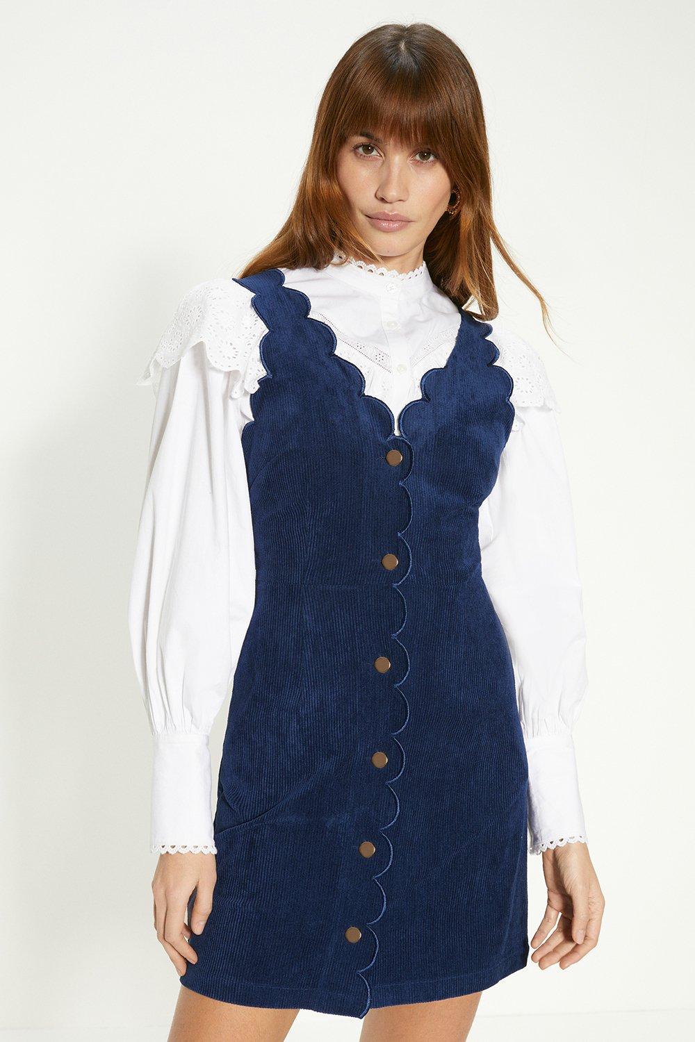 Dresses Cord Scallop Cross Back Pinafore Dress Oasis