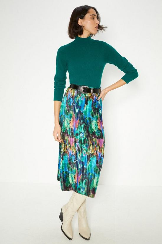 Oasis Abstract Printed Plisse Midi Skirt 1