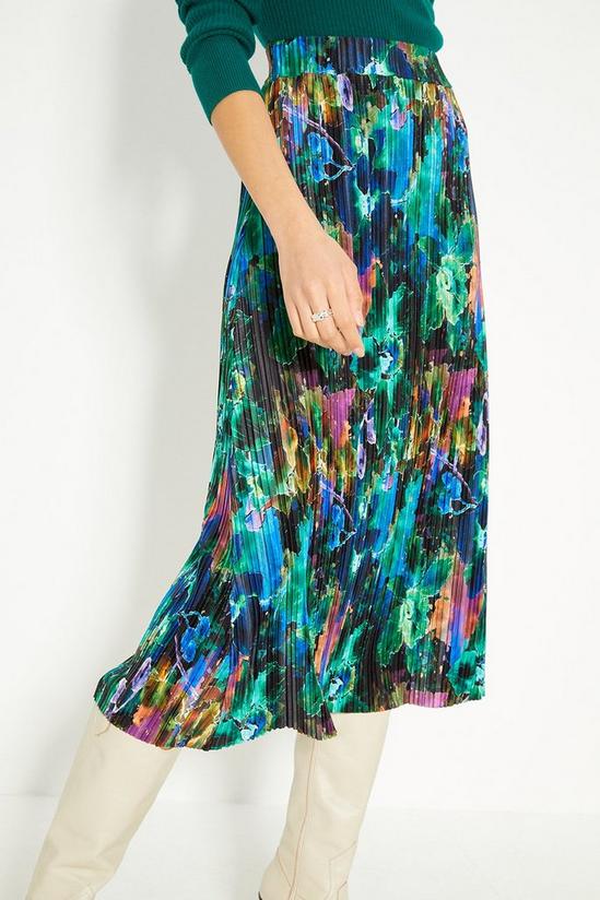 Oasis Abstract Printed Plisse Midi Skirt 2