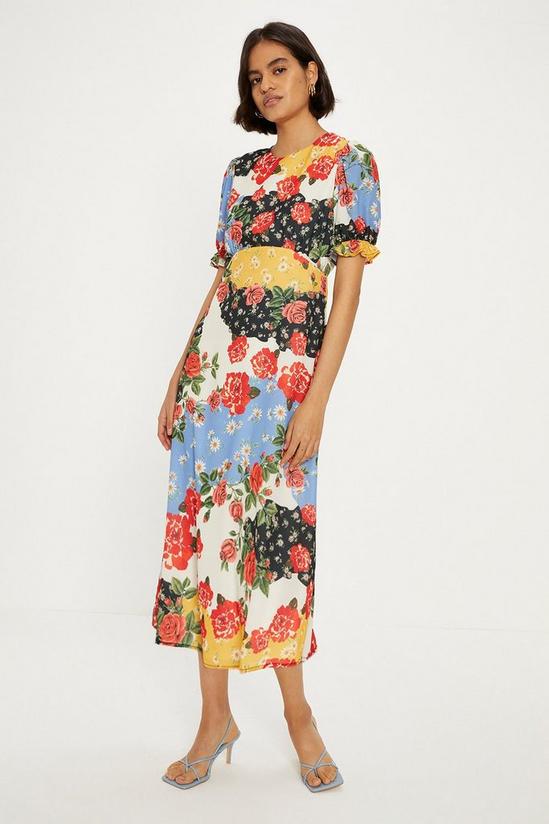 Oasis Petite Short Sleeve Floral Print Midi Tea Dress 1