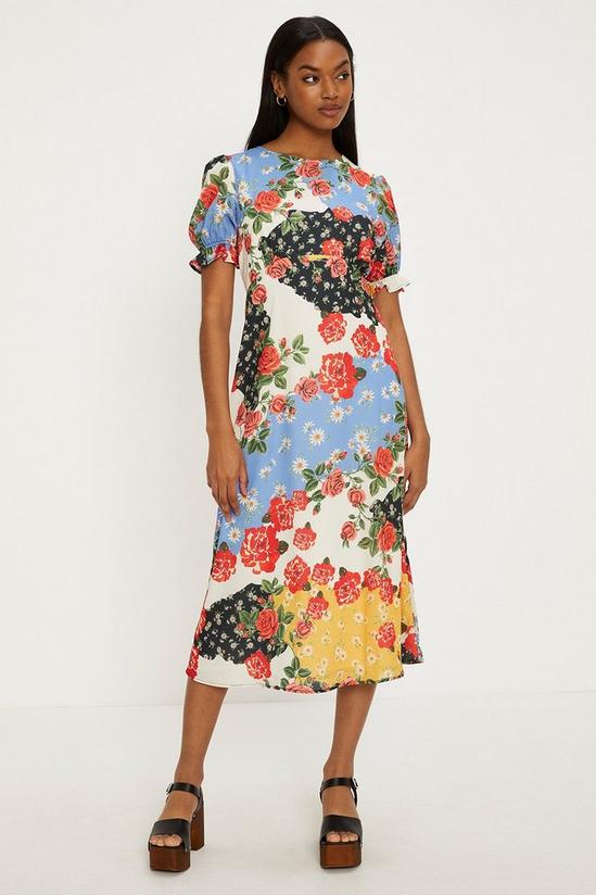 Oasis Short Sleeve Floral Print Midi Tea Dress 1